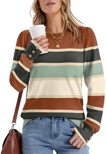 Womens Sweaters Fall Fashion 2025 Long Sleeve Button Cuff Soft Knit Pullover Trendy Tops Dressy Casual Blouses3