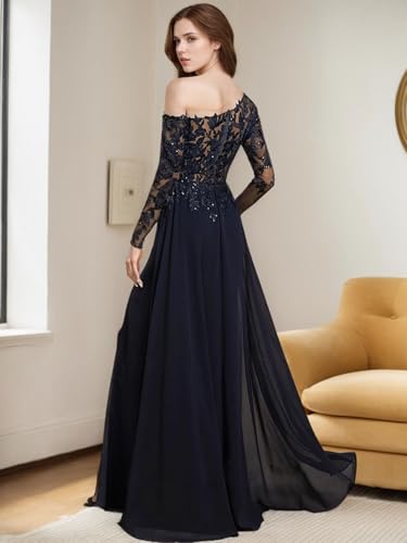 Sheath Dress Mother of The Bride Dress Elegant One Shoulder Floor Length Chiffon Long Sleeve Lace Solid Color 20254