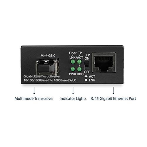 Image of StarTech Gigabit Multi-Mode LC Fiber Converter, 550m, TAA (MCM1110MMLC) | SFP Transceiver Included, Standalone Gigabit Ethernet to LC Converter, 850nm, 10 /100 /1000 Mbps Networks