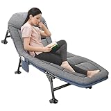 Ogimeka Feldbett Klappbar, Campingliege Klappbar mit Matratze & Seitentasche, 5-Fach Verstellbar Gartenliege, Campingbett, Karpfenliege, Liegestuhl für Camping Reisen Strand und Garten (Grau)