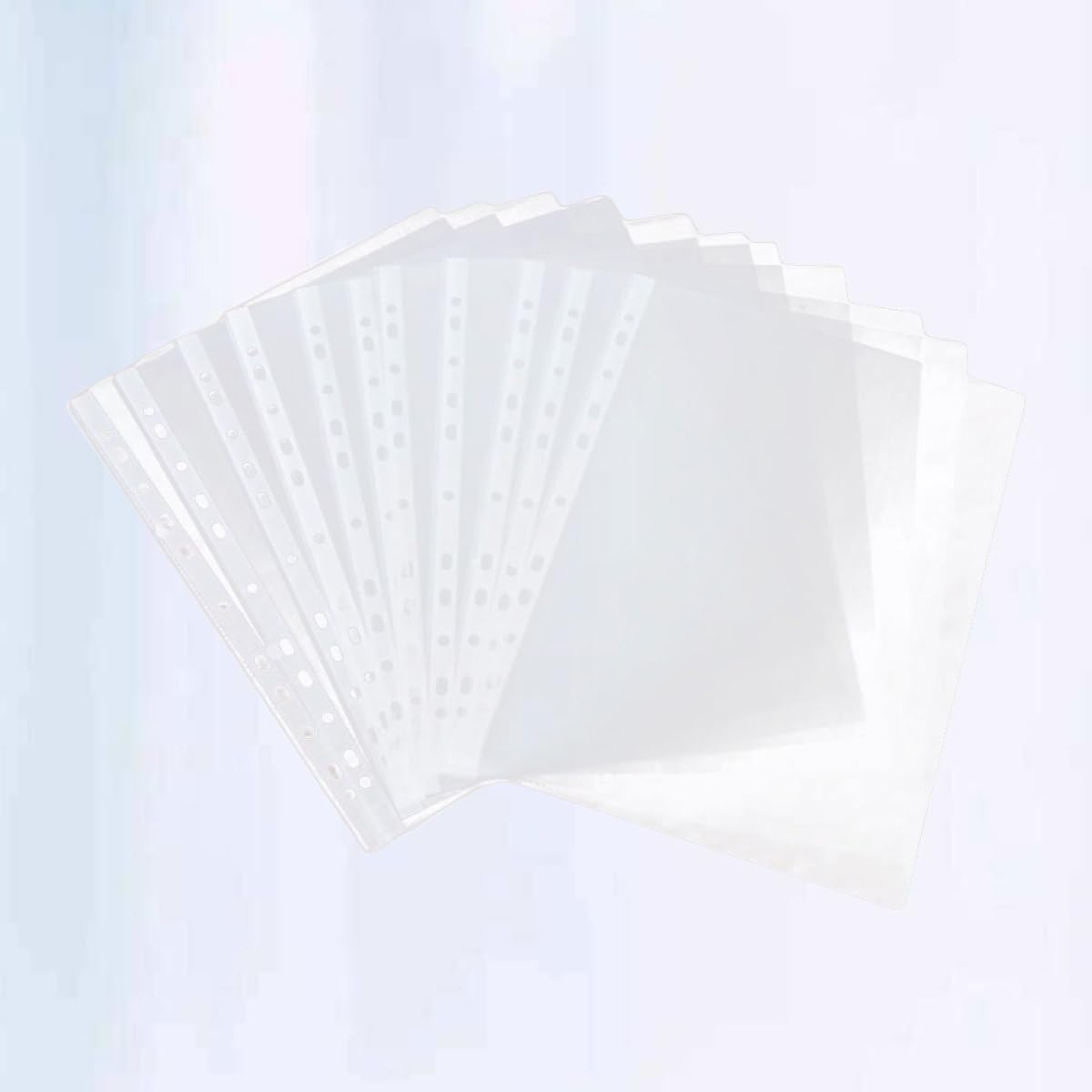 Proteggi Fogli A4 11 Fori Pvc Trasparente, 100 Pezzi | Raccoglitori ad Anelli, Finitura Liscia e Leggera, Adatti a Università e Ufficio