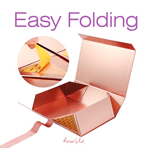 Rosegld 5 Large Gift Boxes With Ribbon 13.5X9X4.1 Inches, Collapsible Gift Boxes With Lids, Bridesmaid Proposal Boxes, Magnetic Gift Boxes For Presents (Glossy Rose Gold) #TOP4
