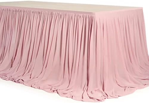 Mohoeey 9ft Dusty Rose Chiffon Table Skirt With Extra Length,Tulle Table Skirt for Backyard Lawn Wedding Dessert Birthday Party Cake Tablecloth Decoration.