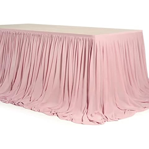 Mohoeey 6ft Extra Long Dusty Rose Chiffon Table Skirt with Pooling Blush Pink Tulle Table Skirts for Wedding, Birthday, and Cake Table Decorations Cover