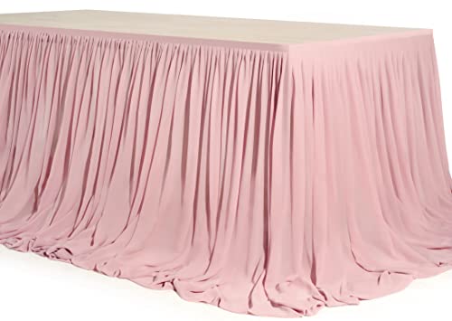 Mohoeey 9Ft Dusty Rose Chiffon Table Skirt With Extra Length,Tulle Table Skirt For Backyard Lawn Wedding Dessert Birthday Party Cake Tablecloth Decoration. #TOP1