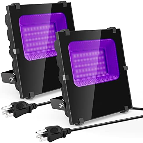 2 Pack 120W LED Black Lights - Waygor Blacklight Flood Light IP66 Waterproof Outdoor Blacklight for Dance Party, Stage Lighting, Body Paint, Aquarium, Fluorescent Poster, Glow in The Dark, Neon Glow