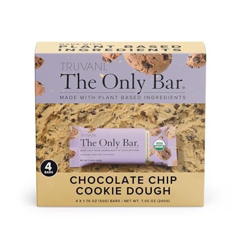 Truvani Plant Based Snack Bars | Chocolate Chip Cookie Dough 4 Pack | 5g Protein | USDA Organic and Vegan | The Only Bar | Dairy, Soy, and Gluten Free | Individually Wrapped