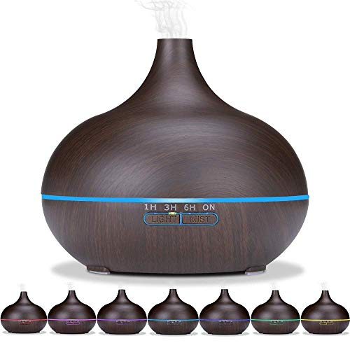 Sealive Remote Control 550ML Wood Grain Essential Oil Diffuser Electric Ultrasonic Humidifier Aromatherapy Cool Mist Humidifier Home Office SPA (Black)