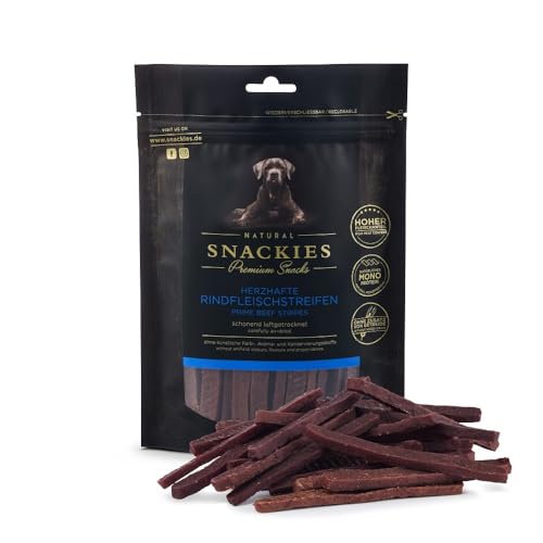 SNACKIES 16er-Pack (à 170g) Hundeleckerli Rindfleischstreifen Premium Snacks für Hunde ohne Zusatz von Getreide, Zucker, Farb-, Aroma- und Konservierungsstoffe, luftgetrocknete Leckerli