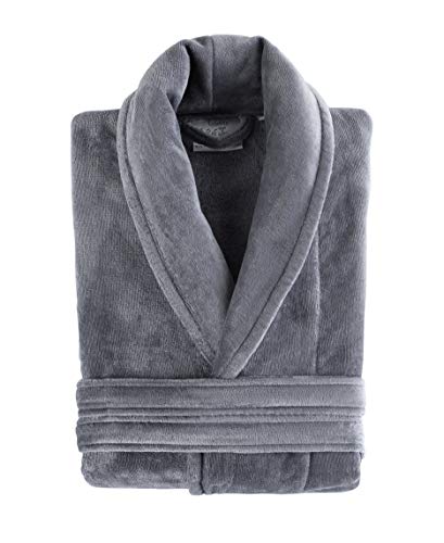 Classic Turkish Towels Velour Shawl Bathrobe - Plush Silky Soft Long Robe Made with 100% Turkish Cotton (Grey, Velour) One Size