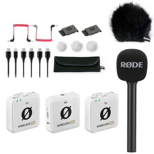 Rode Wireless ME Système de microphone sans fil double Blanc + Adaptateur manuel Interview GO + keepdrum Protection anti-vent en fourrure BK