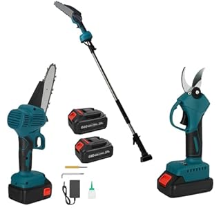 Kit Potatura 3 in 1 - Forbice a Batteria e Motosega 6 Pollici Elettrica con Asta Telescopica 128-248cm, Set Professionale per Giardinaggio con 2 Batterie 36V - DE ROSA SHOP