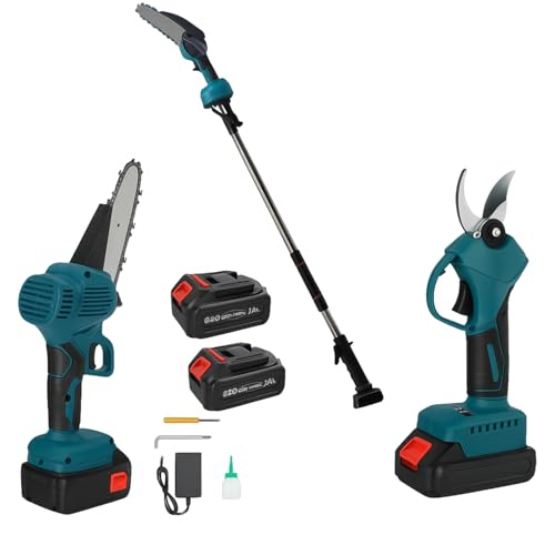 Kit Potatura 3 in 1 - Forbice a Batteria e Motosega 6 Pollici Elettrica con Asta Telescopica 128-248cm, Set Professionale per Giardinaggio con 2 Batterie 36V - DE ROSA SHOP