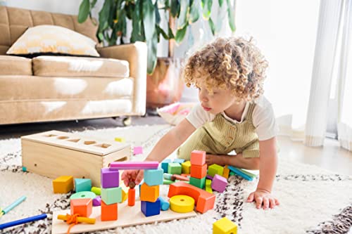 The Block Set By Lovevery – Solid Wood Building Blocks And Shapes + Wooden Storage Box, 70 Pieces, 18 Colors, 20+ Activities #TOP3