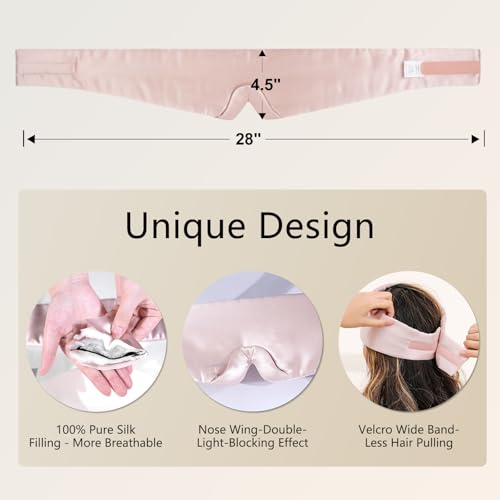 Image of ZIMASILK 100% 22 Momme Mulberry Silk Sleep Mask - Full Silk Filled, Ultra-Soft & Breathable, Face-Hugging Blackout Eye Cover for Sleeping (Pink)