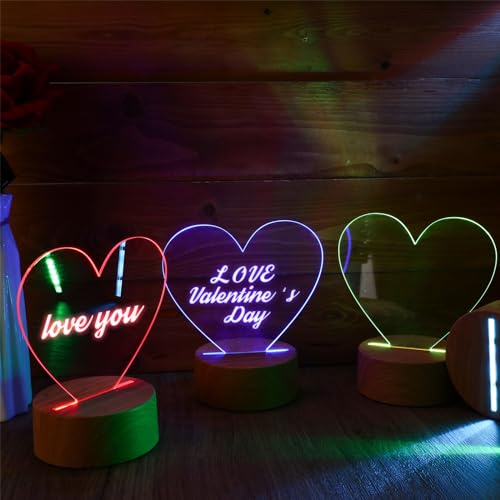 Image of Baquler 4 Set 3D LED Night Light Lamp Base Gift DIY 3D Clear Acrylic Blank Engrave Sheets with Remote Control USB Cable 16 Color 4 Mode for Room Cafe Bar Birthday Decoration(Heart)