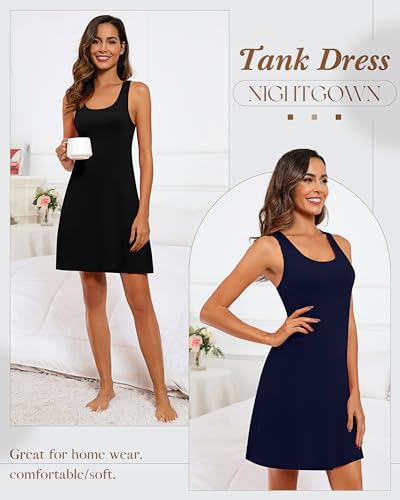 Image of 3 Pcs Women Sleepwear Sleeveless Tank Nightgown Women Racerback Sleep Dress Tank Sleepwear Chemise Nightdress