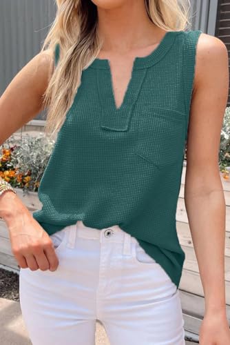 Image of Zilcon Woman Fashion Waffle Tops for Woman Deep V Neck Sleeveless Tops Womens Casual Tops