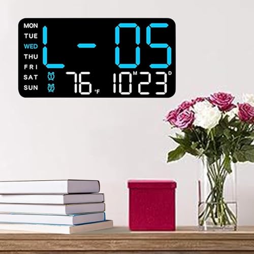 Image of 15-Inch Digital Wall Clock with Large LED Display - Remote Control, Auto-Dimming, Night Light, Date, Day, Temperature, DST Function - Ideal for Living Room, Bedroom (9 inch Blue)