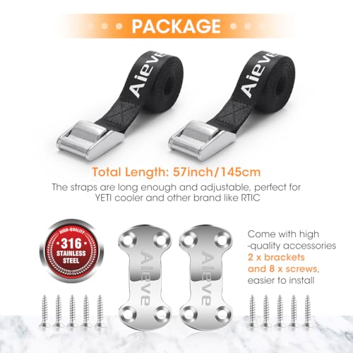 Aieve Cooler Tie Down Straps Kit - Ice Chest Lock Bracket - Cooler Accessories Secure for YETI Cooler RTIC Coolers