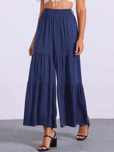 Image of Allegra K Women's 2026 Summer Wide Leg Palazzo Pants High Waisted Flowy Trendy Casual Lounge Boho Beach Ruffles Trousers
