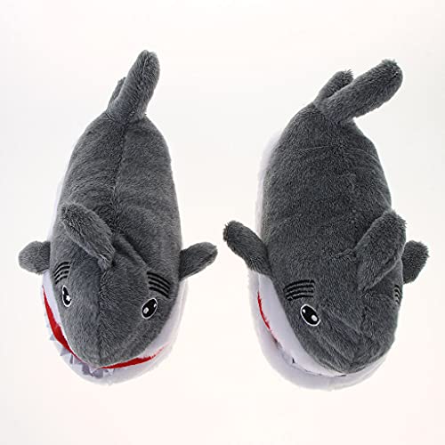 1 par de pantufas fofas em forma de tubarão com animais engraçados para uso interno em casa, cinza