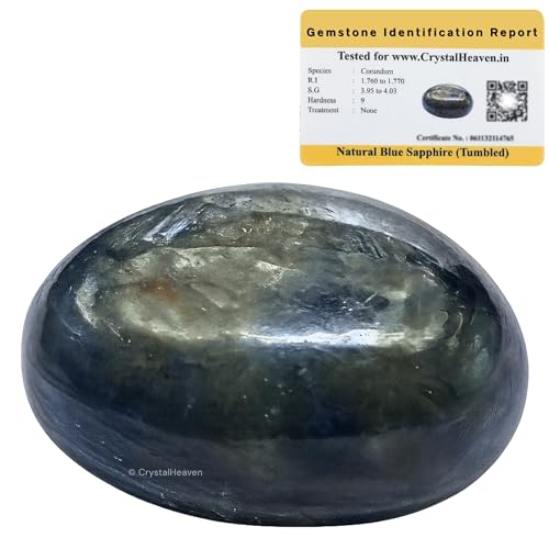 Image of Certified Blue Sapphire Crystal Healing Tumbled Stone, Natural Polished Crystals for DIY Crafts, Manifestation, Meditation, Pooja Feng Shui and Reiki Healing (30 Grams)