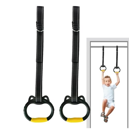 Gymnastics Rings Kids, Non-Slip Adjustable Ring with Straps | Children’s Trapeze for Indoor Training, Home Gym, Full-Body Workout | Strength Building Fitness for Boys and Girls