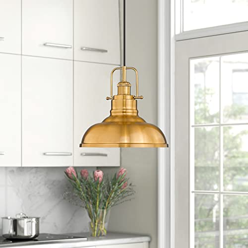 Image of zeyu 2 Pack Farmhouse Pendant Lights, 11-inch Industrial Ceiling Pendant Light Fixture with Metal Dome Shade, Gold Finish, 016-1-2PK BG