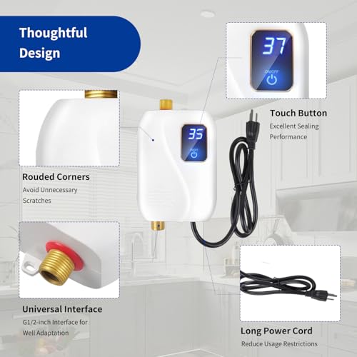 Tankless Water Heater Electric 110V, 3000W Instant Water Heater Under Sink, On Demand Hot Water Heater Electric with Digital Display, Electric Mini Water Heater for Kitchen Bathroom Washin