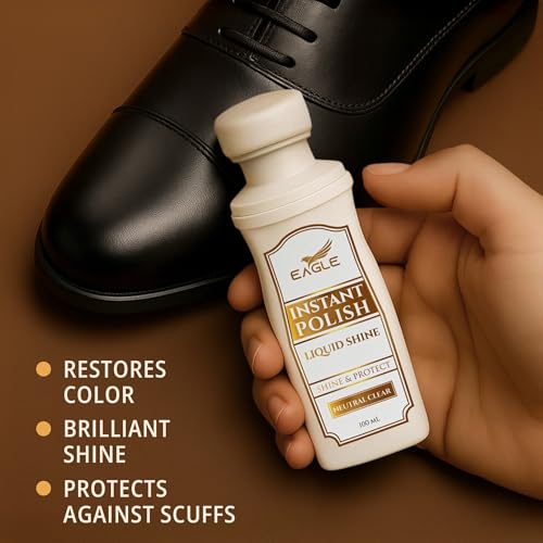 Eagle Neutral Liquid Shoe Polish for Shoes & Boots - Clear Instant Shine Leather Polish with Built-In Sponge Applicator & 2 Cleaning Wipes | Cleans, Conditions & Restores Shine in Seconds