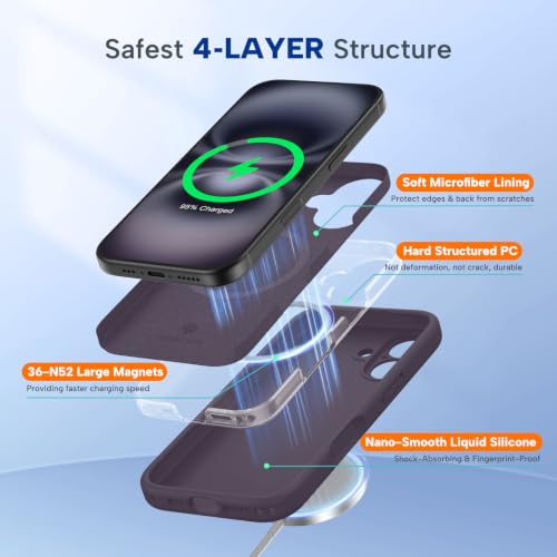 Image of miracase Compatible with iPhone 16 Case, [Soft Anti-Scratch Microfiber Lining], Compatible with MagSafe, Liquid Silicone Case Shockproof Drop Protection Phone Case for 16,Dark Purple