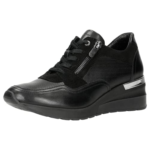 WOJAS - Damen-Sneaker/mit Dekorativem Verschluss/Leder Sneakers/Bequeme Schuhe/Schnürschuhe - Schwarz, 46091-71, Größe 37