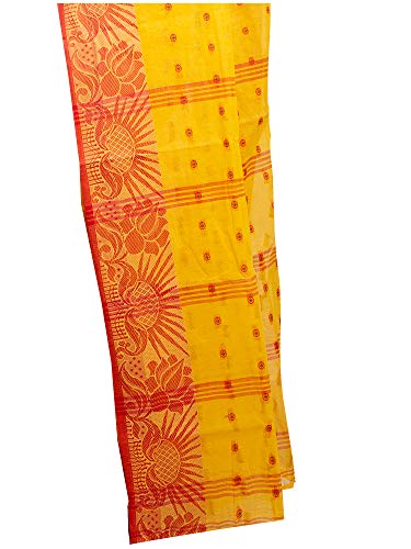 TJ-SAREES-Tant-Saree-Fulia-Santipuri-Handloom-Summer-collection-Bengal-Pure-cotton-Exclusive-Party-and-wedding-Jamdani-With-Zari-Work-Border-Saree-For-Women T.J. SAREES Women Handloom Bengal Pure Cotton Tant Saree Without Blouse pcs