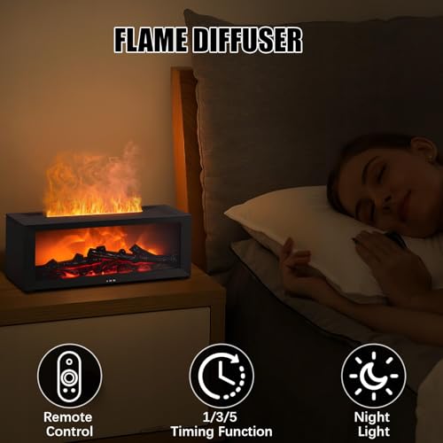 Image of Fireplace Flame Air Diffuser Humidifier,Fireplace Flame Oil Diffuser 7 Colors Aromatherapy Essential Oil Diffuser,Ultrasonic Aroma Humidifier with Timer for Home,Bedroom,Office,Yoga -Black