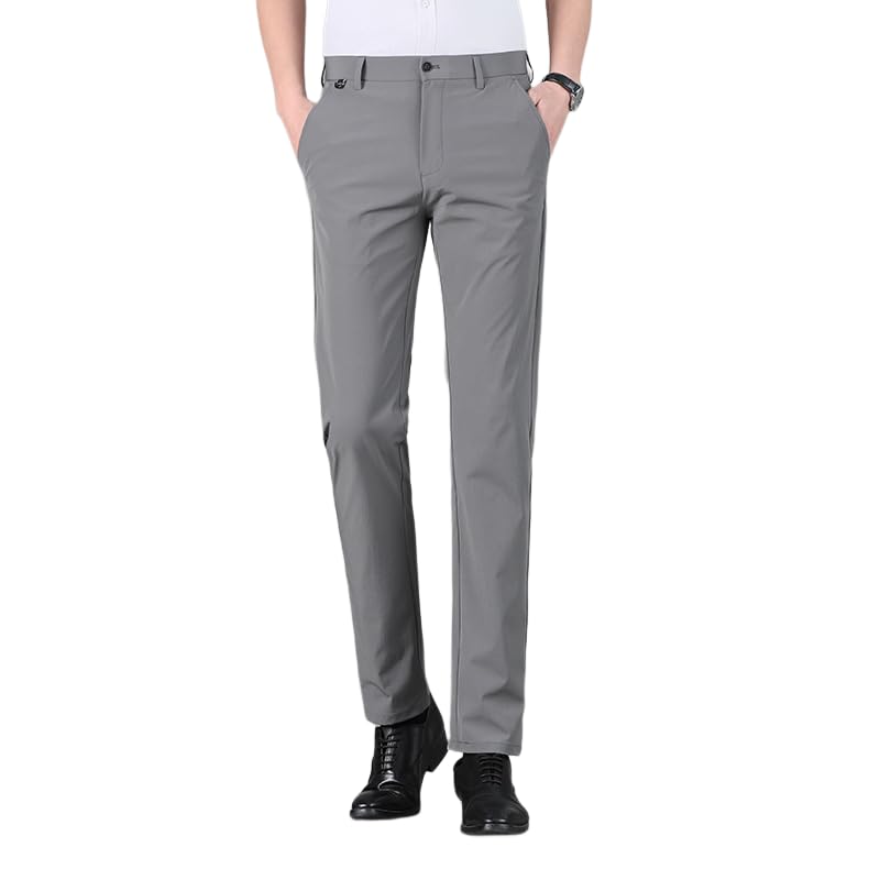 Men Summer Ice Cool Pants Silk Casual Comfortable Breathable Pants Non-Ironing Anti-Wrinkle High Stretch Pants