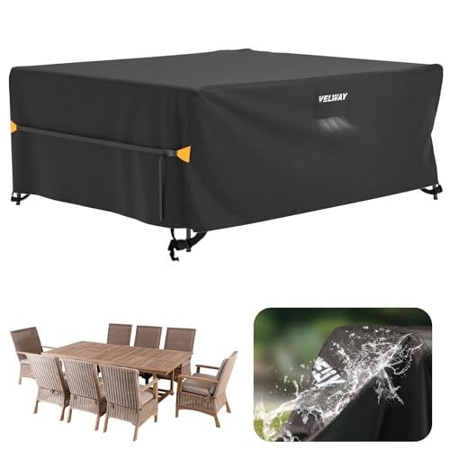 Velway Garden Furniture Covers Large: 250x210x71cm Upgraded Waterproof Windproof Patio Outdoor Table Chair Cover with Air Vent Anti-UV for Rattan Furniture Set Rectangular