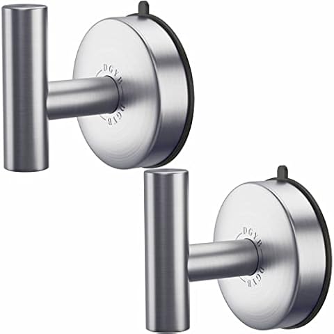 DGYB Large Suction Cup Hooks for Shower Set of 2 Brushed Nickel Towel Hooks for Bathrooms Wall Mounted SUS 304 Stainless Steel Modern Coat Hook 15 LB Shower Suction Hooks Cover