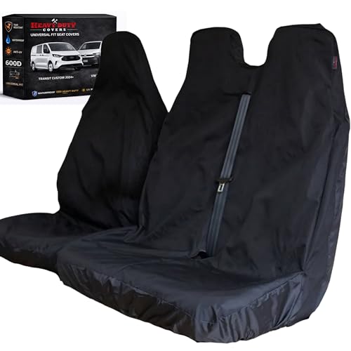 Semi-Tailored Van Seat Cover Front Set | Driver & Double Passenger Seats | Heavy Duty & Waterproof | To Fit Ford Transit Custom, VW Transporter, Renault Trafic, Citroen Berlingo or Vauxhall Vivaro