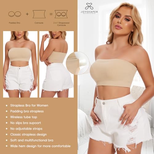 Image of JOYSHAPER Strapless Bras for Women Seamless Padded Bandeau Bra Wireless Tube Top Bralette Comfort Tube Bra