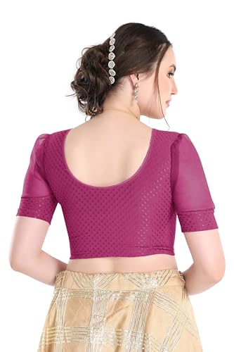 Image of FINESTFIT Stay On Trend Fashion 100% Cotton Readymade Blouses for Women,Round Neckline with Organza Balloon Sleeves.