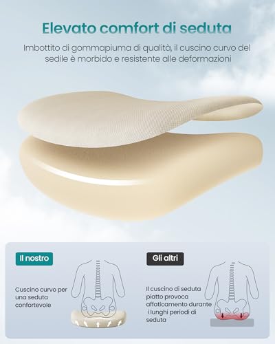 Sedia da Ufficio, Sedia da Scrivania, Schienale Ergonomico, Altezza Regolabile, Braccioli Ribaltabili, Poltrona Girevole con Poggiatesta, Portata 150 kg, Beige Cappuccino OBN088K01 - Sedia gaming - Immagine 4