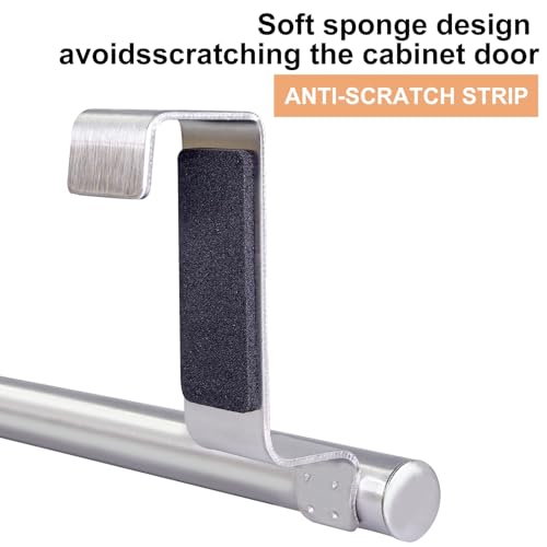 Image of Mziart Over The Door Towel Rack for Bathroom Kitchen, 14 Inch Brushed Stainless Steel Over Cabinet Towel Bar with Hooks, Cupboard Towel Holder, Space-Saving Towel Hanger, Silver