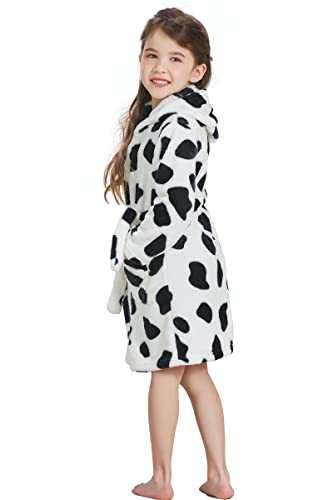 Echery Boys Girls Hooded Pajamas Soft Coral Fleece Bathrobe Unisex Dressing Gown Sleepwear (110/3T-4T,Height:39.37", Cow Print) #TOP6