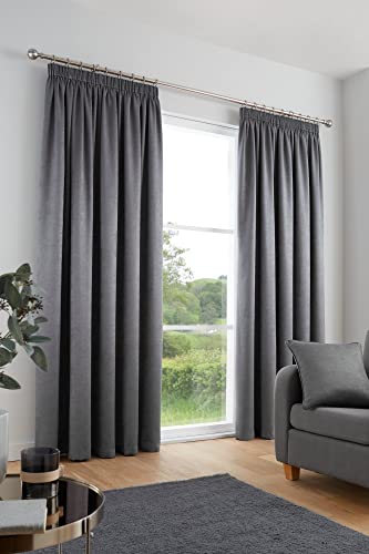 Fusion - Galaxy - Pair of Dim-out Pencil Pleat Curtains - 90" Width x 72" Drop (229 x 183cm) in Charcoal - Image 2