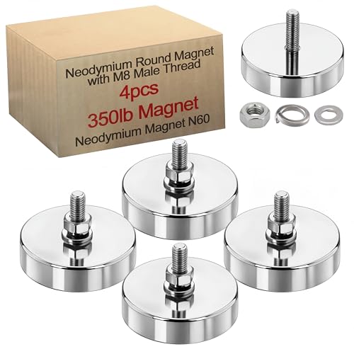Image of Flutesan 4 Pieces Heavy Duty Round Mounting Magnet with Bolt 2.36in-350lb-M8 Silver with Male Thread Stud Strong Magnet Powerful for Lighting Camera Brackets License Plate Outdoor