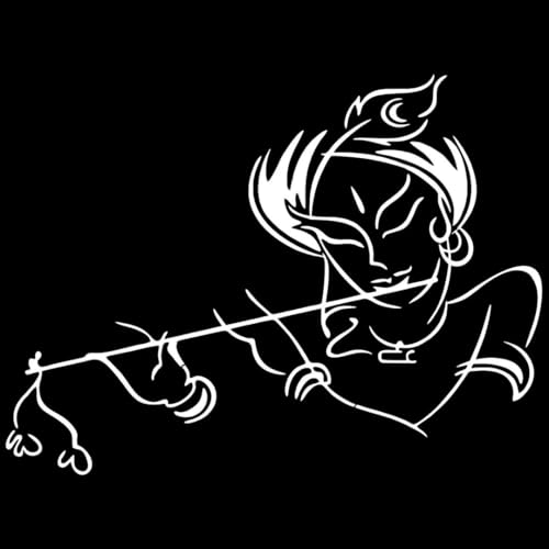 Image of KREEPO Pack of 2 Lord Krishna Religious Self-Adhesive Vinyl Car Decal Sticker for Exterior Use| Dashboard| Windshield (White)