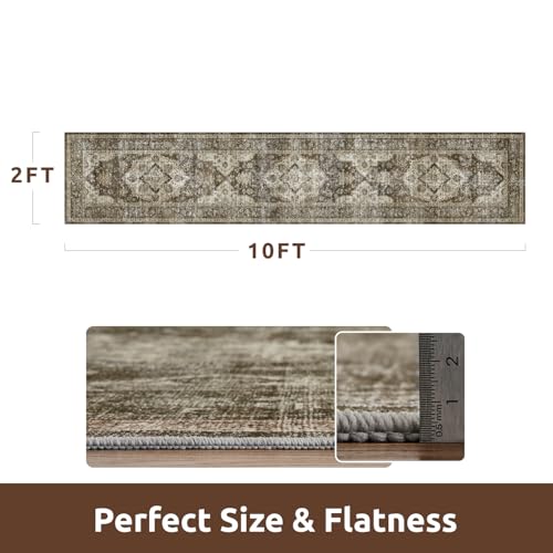 AMOAMI-2X10 Runner Rug-Washable Runners for Hallways-Soft Non Slip Bedside Rugs for Bedroom-Vintage Long Rug for Hallways Entryway Laundry Room Stair Kitchen Bathroom Brown/Coffee
