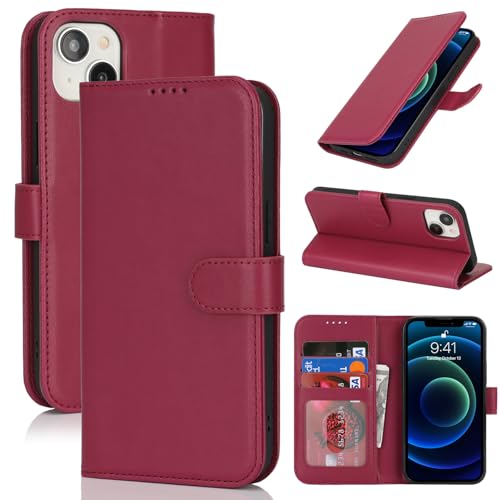 Image of for iPhone 13 Mini Case Wallet with Card Holder,for iPhone 13 Mini Wallet Case for Women Men,PU Leather Shockproof Magnetic Buckle Stand Flip Phone Case-Red
