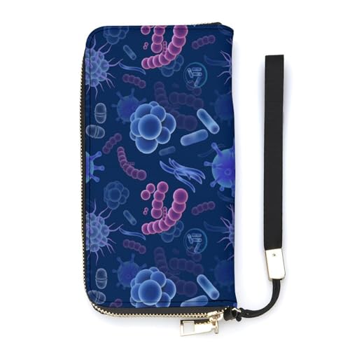 Microbes Long Wallet for Women Men Coin Pouch Credit Card Holder Zipper Purses with Wristlet